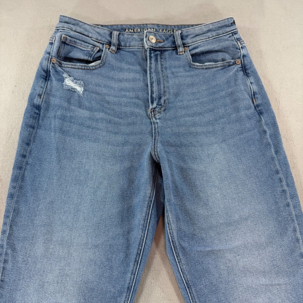 American Eagle Mom Jeans Womens 10 Tall High Rise Distressed Medium Wash - Picture 2 of 12